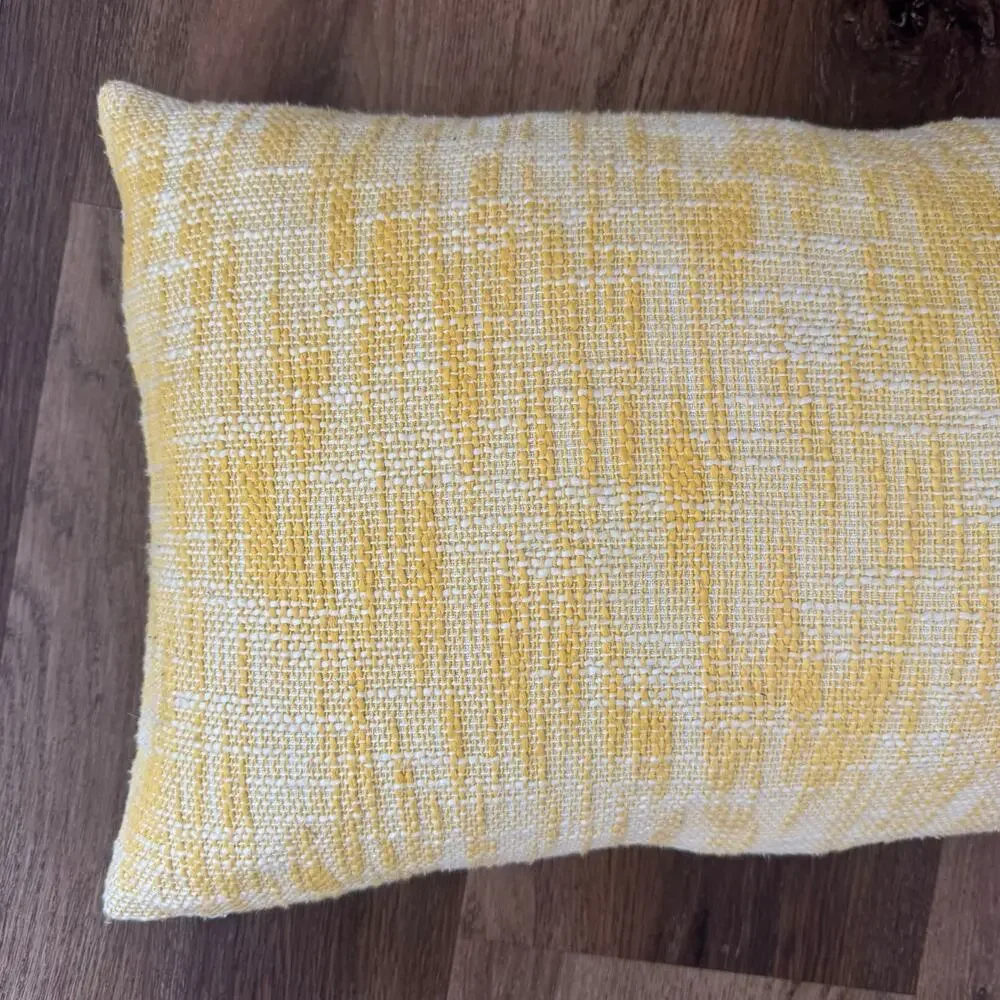 Rectangular Feather Throw Pillow in Marled Knit Yellow and White Pattern